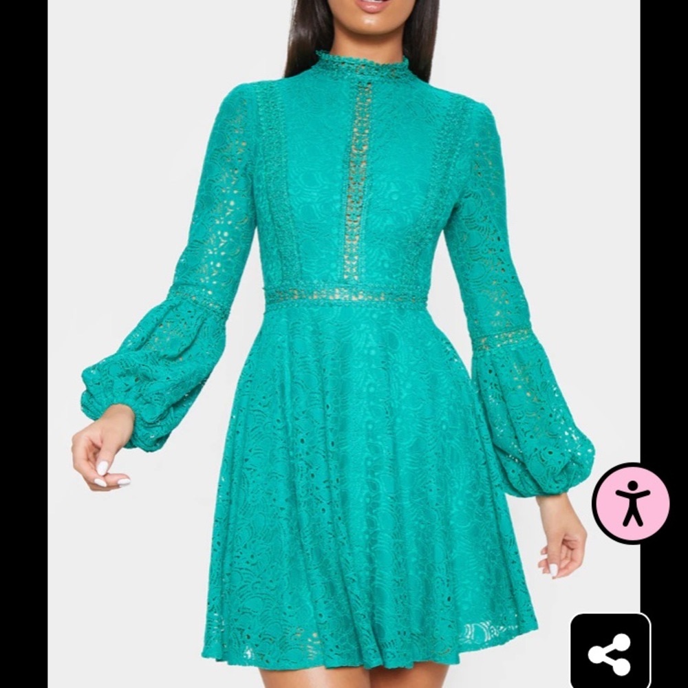 Pretty little thing green lace high neck dress